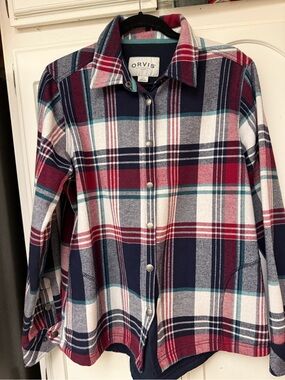 Orvis Navy, Burgundy & Teal Plaid Snap-Front Shirt